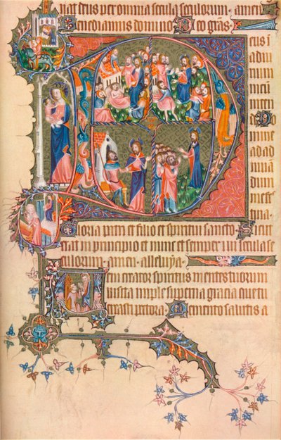 Eine Seite aus dem Egerton Bohun Psalter-Stundenbuch, 1370, 1937 von Unbekannt