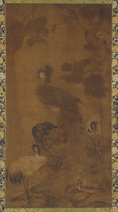 Ein Phönix und zwei Kraniche unter einem Baum, Ming-Dynastie, 16.-17. Jahrhundert von Unbekannt