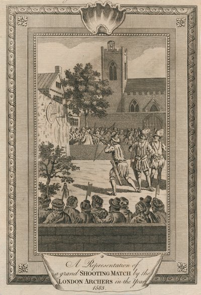 Darstellung eines großen Schießwettbewerbs der Londoner Bogenschützen im Jahr 1583 von Unbekannt