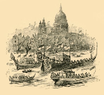 Eine große Prozession von geschmückten Barken von Whitehall nach Limehouse, 1907 von Unbekannt