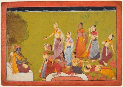 Eine Gruppe von Frauen in Ekstase vor Madhava, aus einer Madhavanala Kamakandala Serie, um 1700 von Unbekannt