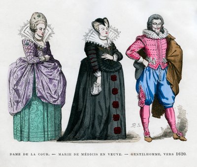 Eine Hofdame, Marie de Medici als Witwe, und ein Herr, um 1620 von Unbekannt