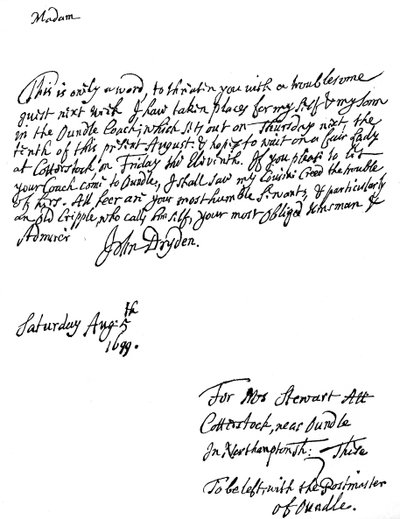 Ein Brief von John Dryden 1631-1700, englischer Dichter, 1699, 1840 von Unbekannt
