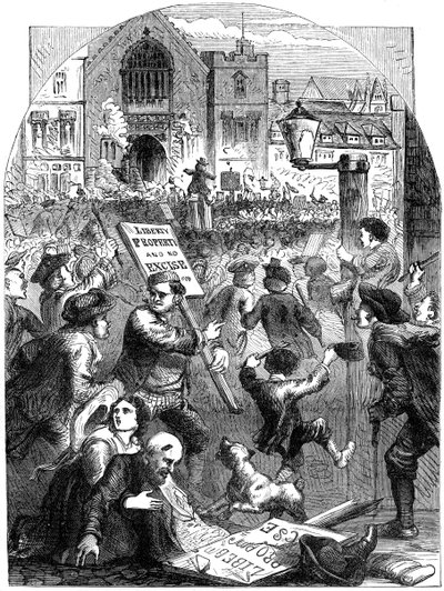 Eine tumultartige Versammlung vor dem Parlamentsgebäude, London, 18. Jahrhundert, 19. Jahrhundert von Unbekannt