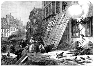 Eine Straße in Straßburg während der Belagerung und Bombardierung, Deutsch-Französischer Krieg, 1870 von Unbekannt