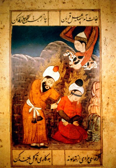 Abraham bereitet sich darauf vor, seinen Sohn Isaak Gott zu opfern, 18. Jahrhundert von Unbekannt