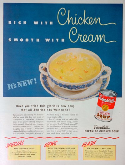 Werbung für Campbells Kondensierte Hühnercremesuppe, 1949 von Unbekannt