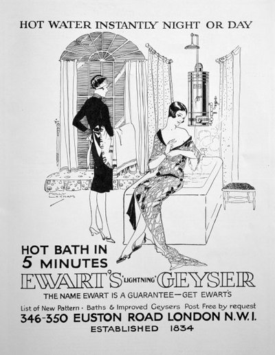 Werbung für Ewarts Geyser für heißes Wasser, 1928 von Unbekannt