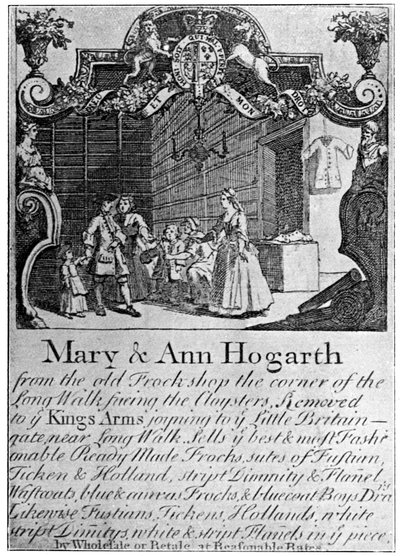 Werbung für Mary und Ann Hogarths Tuchladen, frühes bis mittleres 18. Jahrhundert, 1901 von Unbekannt