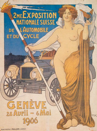 Werbung für die Zweite Schweizerische Nationale Auto- und Fahrrad-Ausstellung, Genf, 1906 von Unbekannt