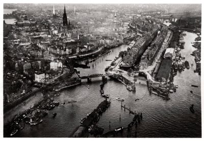 Luftaufnahme des Hamburger Hafens, Deutschland, von einem Zeppelin, ca. 1931-1933 von Unbekannt