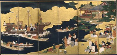 Ankunft eines portugiesischen Schiffes. Nanban-Bildschirm, ca. 1600 von Unbekannt