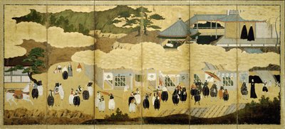 Ankunft eines portugiesischen Schiffes. Nanban-Bildschirm, ca. 1600 von Unbekannt