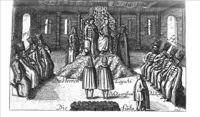 Audienz bei Iwan V., Peter I. und Sophia Aleksejewna aus Georg Adam Schleissing Derer beyden Czaaren in Reussland..., 1693 von Unbekannt