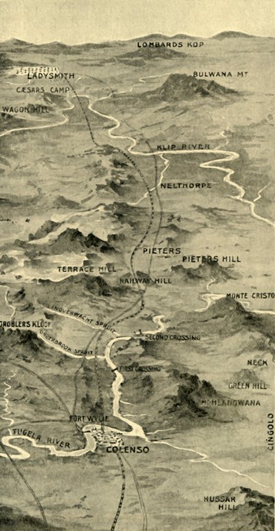 Ballonkarte zur Veranschaulichung der Schlacht von Pieters und der Entlastung von Ladysmith, 1900 von Unbekannt
