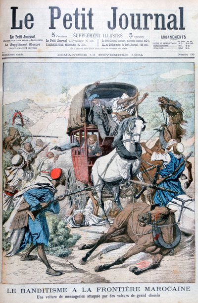 Banditen greifen eine Postkutsche an der marokkanischen Grenze an, 1904 von Unbekannt