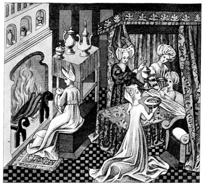 Schlafzimmerszene, 15. Jahrhundert, 1910 von Unbekannt
