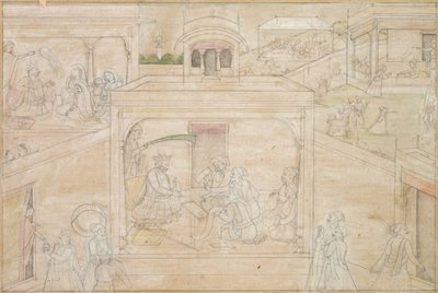 Bhimas Beratung mit dem Astrologen: Szene aus den Nala-Damayanti-Zeichnungen, ca. 1790-1800 von Unbekannt