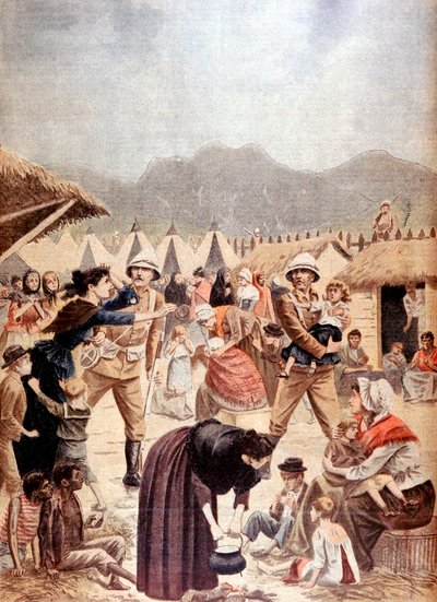 Burenfrauen und -kinder in einem britischen Konzentrationslager im Transvaal, Burenkrieg, 1901 von Unbekannt