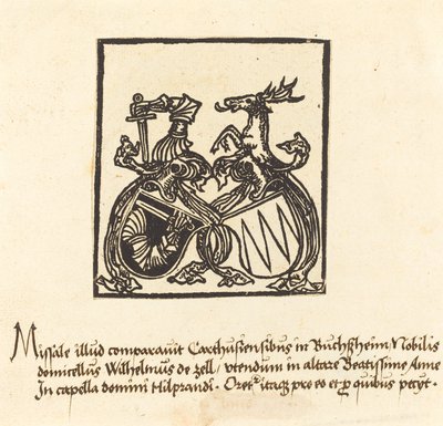 Exlibris von Wilhelm von Zell, um oder nach 1500 von Unbekannt