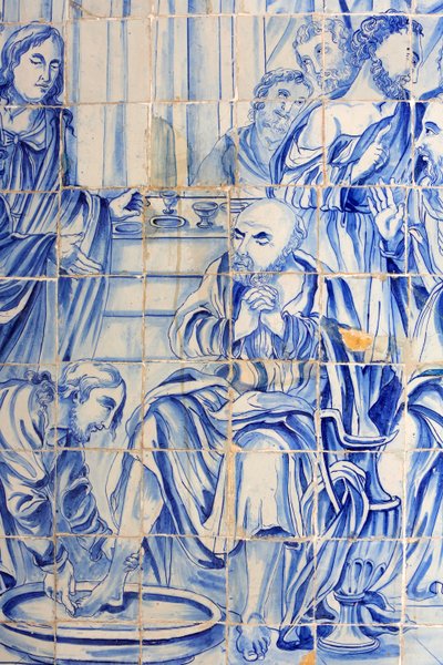 Brasilien, Bahia, Salvador: Azulejo in der Bonfim-Kirche: Jesus wäscht einem Jünger die Füße von Unbekannt