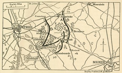 Britische Positionen vor der Ersten Schlacht von Ypern, Erster Weltkrieg, 1914, ca. 1920 von Unbekannt