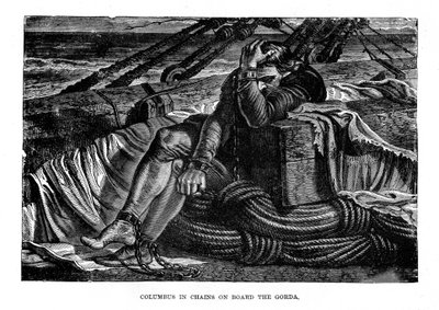 Christoph Kolumbus in Ketten an Bord der Gorda, 1490er Jahre, ca. 1872 von Unbekannt