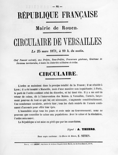 Circulaire de Versailles, aus Französische politische Plakate der Pariser Kommune, Mai 1871 von Unbekannt