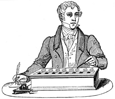 Schreiber benutzt eine Pascal-Rechenmaschine, 1835 von Unbekannt