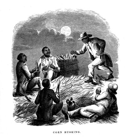 Maiskolben schälen, schwarze Arbeiter schälen Mais, südliche USA, ca. 1850 von Unbekannt