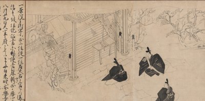 Höflinge besuchen Sugawara no Michizanes Grabtempel..., ca. 1300 von Unbekannt