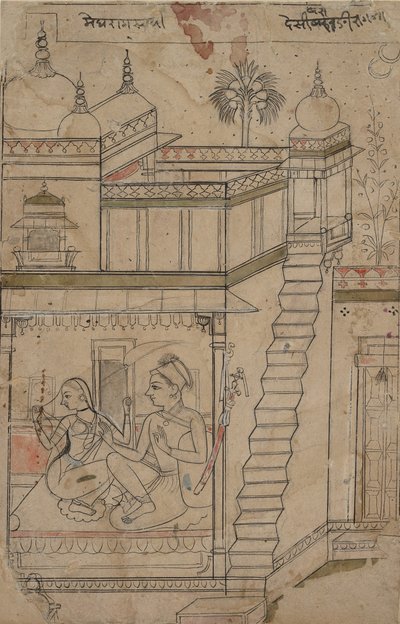Desvarari Ragini: Folio aus einer Ragamala-Serie, Girlande der musikalischen Modi, frühes 18. Jahrhundert von Unbekannt