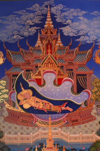 Detail eines Wandgemäldes in der Uposatha (Schreinhalle) des Buddhapadipa-Tempels, Wimbledon, Großbritannien von Unbekannt