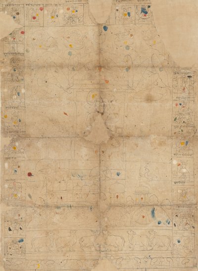 Diagramm für eine Pichawai, Darstellung des Sharad Purnima, Vollmond im Herbst, Mitte des 19. Jahrhunderts von Unbekannt