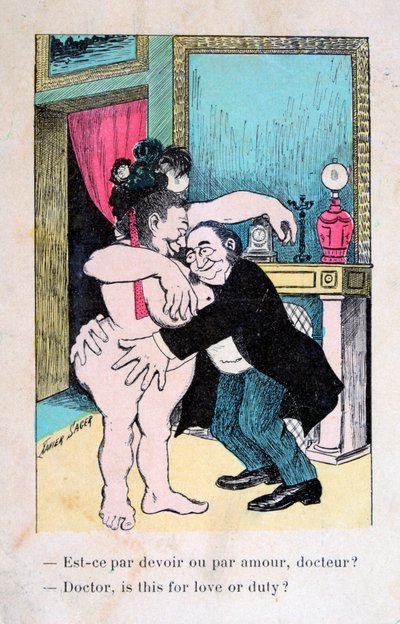 Doktor, ist das aus Liebe oder Pflicht, Vintage französische Postkarte, ca. 1900 von Unbekannt