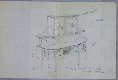 Zeichnung, Entwurf für ein Sideboard mit Glastürenschrank darüber von Unbekannt