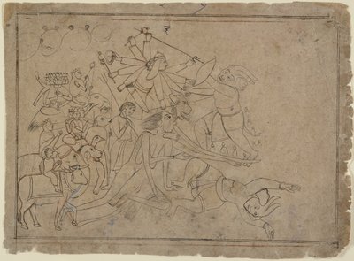 Durga, Kali und die Matrikas kämpfen gegen den Dämon Raktabija: Szene aus dem Devi Mahatmya, ca. 1780 von Unbekannt