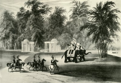 Elefanten und Leibwache im Barrackpore Park, 1820, 1925 von Unbekannt