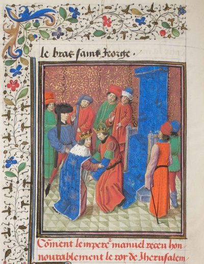 Kaiser Manuel I. Komnenos trifft König Amalrich I. von Jerusalem. Miniatur aus der Historia von Wilhelm von Tyrus, 1460er Jahre von Unbekannt