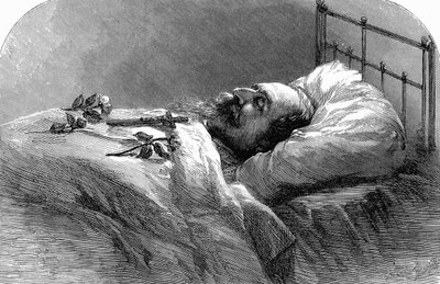 Kaiser Napoleon III. von Frankreich auf seinem Sterbebett, 1873 von Unbekannt