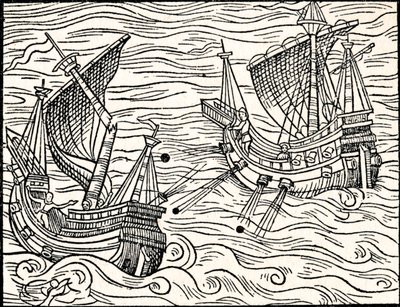 Gefecht zwischen zwei Handelsschiffen vor der Küste Islands, 1555 von Unbekannt
