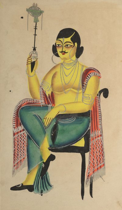 Englischer Babu, ein einheimischer indischer Angestellter, der eine Wasserpfeife hält, 1800er Jahre von Unbekannt