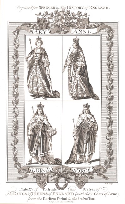 Englische Könige und Königinnen mit Wappen, 1780-1800 von Unbekannt