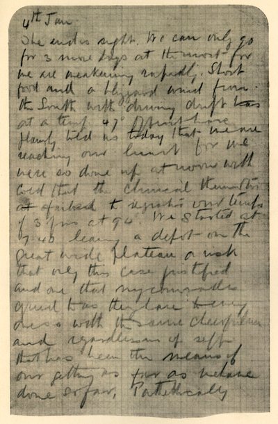 Faksimile einer Seite aus Shackletons Tagebuch, 4. Januar 1909 von Unbekannt