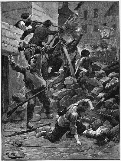 Kämpfe an den Barrikaden, Julimonarchie, Frankreich, 1848 um 1885 von Unbekannt
