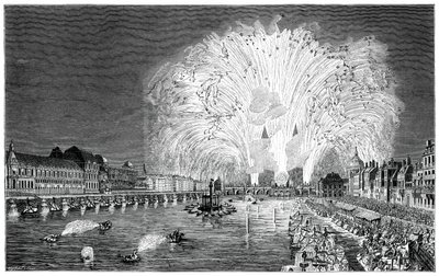 Feuerwerk auf der Brücke, Paris, 1754, 1885 von Unbekannt