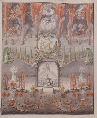 Feuerwerk und Beleuchtung am 17. September 1747 in Gostilitsy, Mitte des 18. Jahrhunderts von Unbekannt