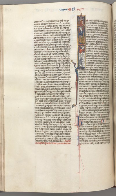 Fol. 174v, Esra, historiierte Initiale I, Kyros leitet den Bau des Tempels, ca. 1275-1300 von Unbekannt