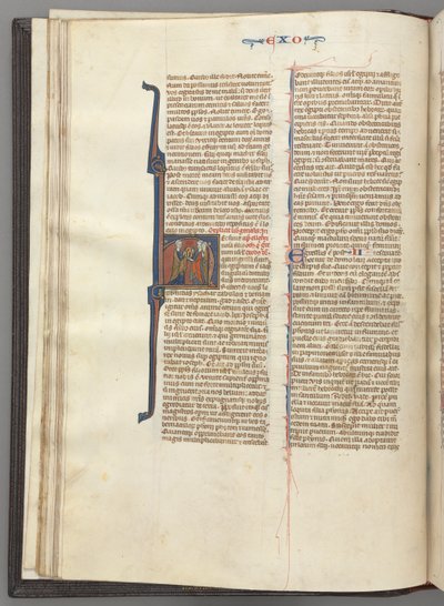Fol. 20v, Exodus, historiierte Initiale H, Moses und zwei Anhänger mit den Gesetzestafeln, ca. 127 von Unbekannt