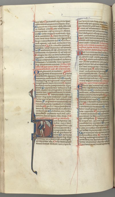 Fol. 222v, Psalm 52, historisierte Initiale D, ein Narr nackt bis auf einen Umhang, hält eine Blase..., ca. 1 von Unbekannt